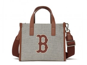MLB Official Monogram Jacquard Boston Red Sox Tote Bag MLB Logo Hand Bag -  Gray