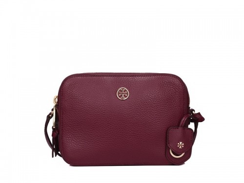 5104 TORY BURCH Robinson Pebbled Double Zip Crossbody DEEP BERRY |