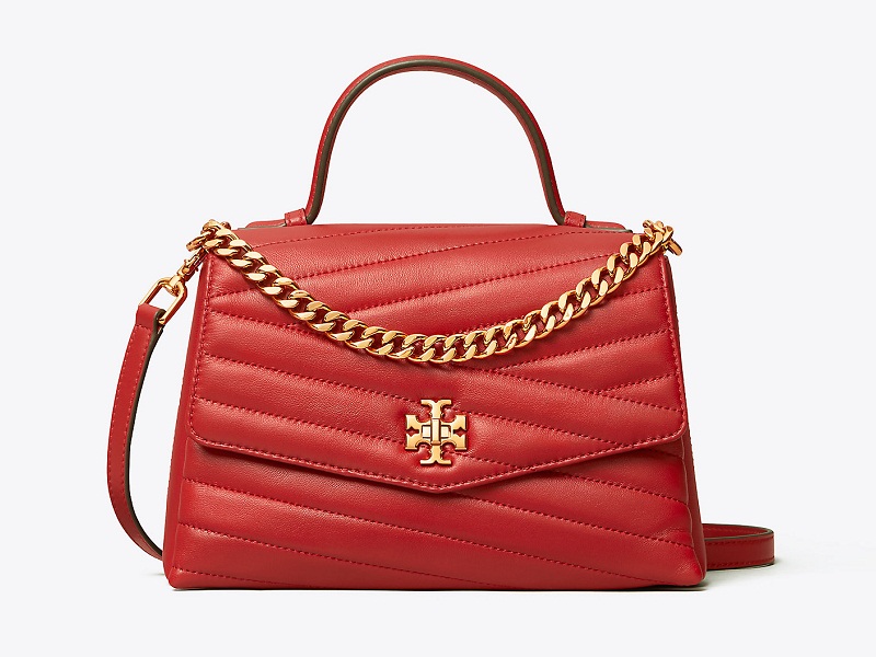 Tory Burch Kira Small Chevron Leather Top Handle Bag in Red