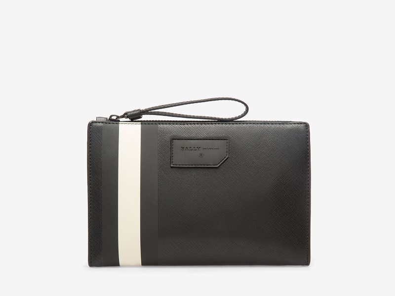 BALLY: Skid clutch bag in coated canvas with trainspotting - Black