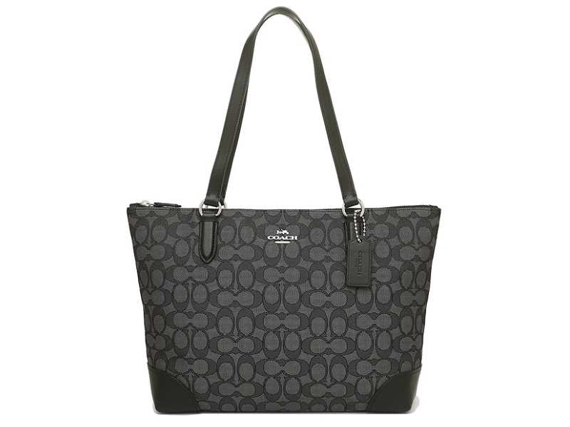 coach zip top tote in signature jacquard