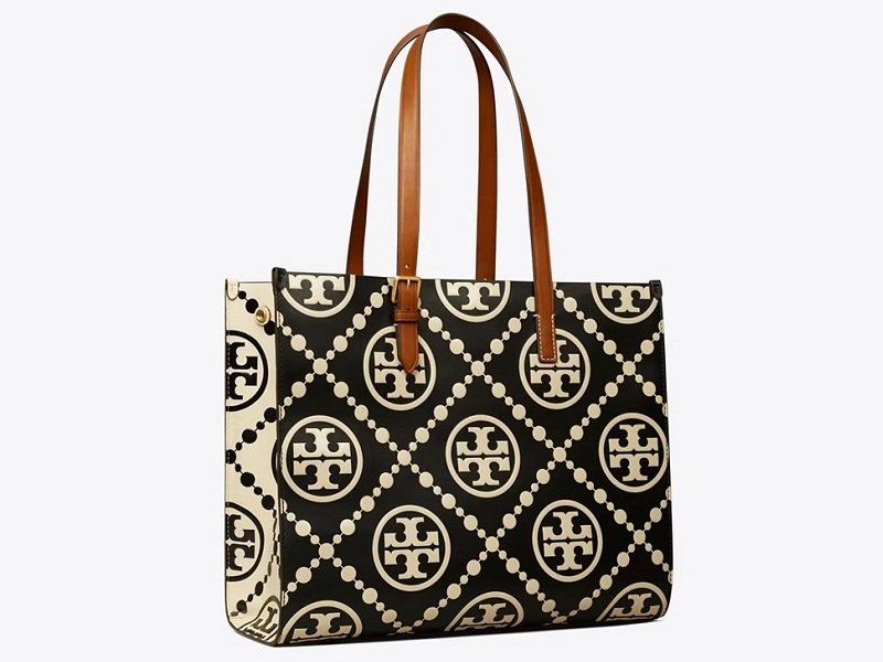 7383 TORY BURCH T Monogram Contrast Embossed Tote BLACK