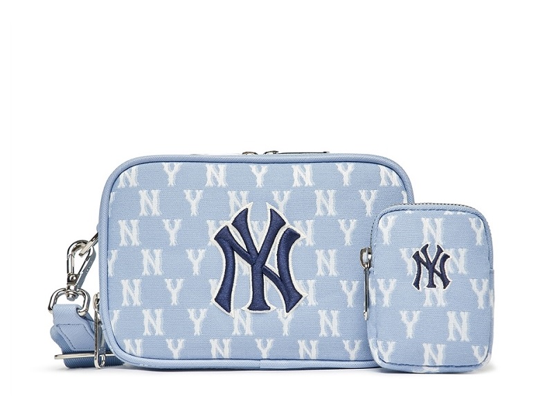 MLB Korea Cube Monogram Print Denim Dress NY Yankees Sky Blue
