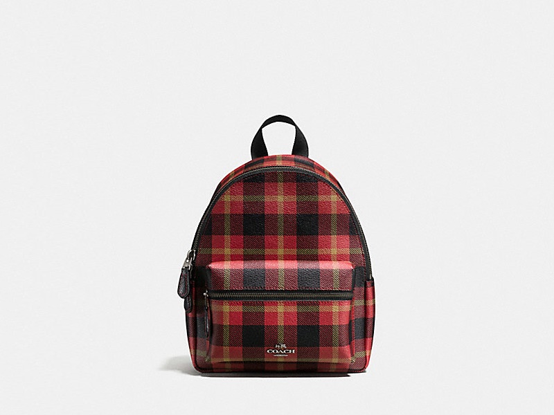 6282 COACH Charlie Mini Backpack Riley Plaid RED |