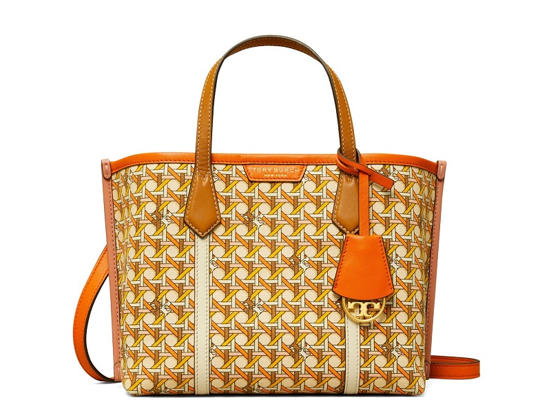 Tory Burch Basket Weave Printed Small Tote In Buttermilk