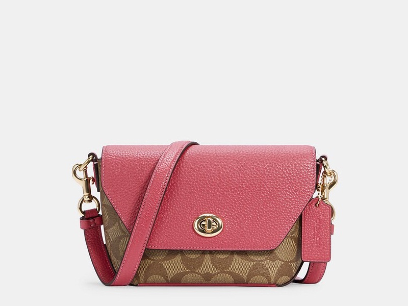 COACH C2816 KARLEE outlet CROSSBODY IN SIGNATURE CANVAS KHAKI/FUCHSIA