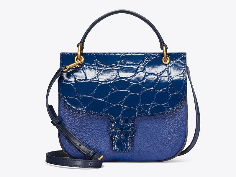 TORY BURCH TORY BURCH McGraw Satchel Embossed NAVY