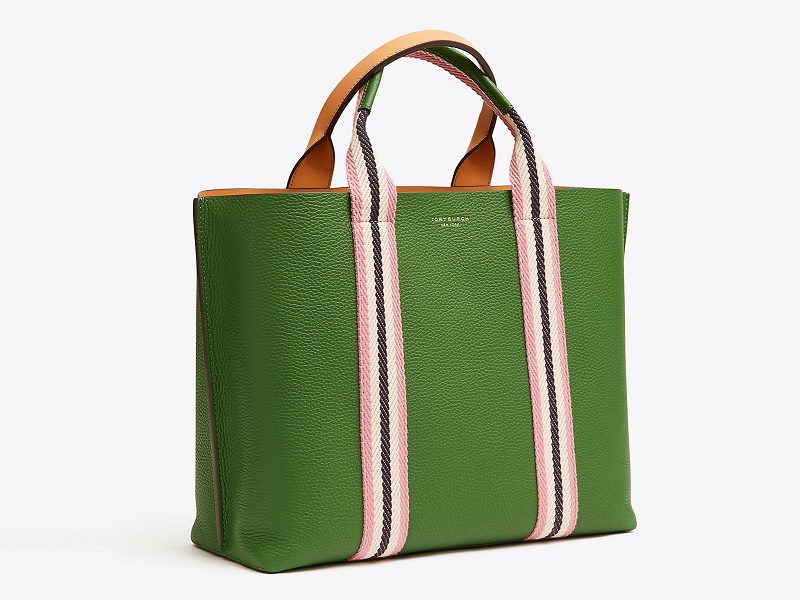 Tory Burch Perry Multi-stripe Triple-compartment Tote in Green