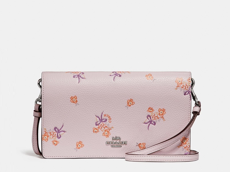 COACH Six Ring Key Case With Floral Bow Print in Pink