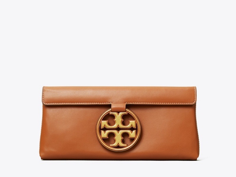 Tory Burch Miller Cutout Logo Clutch Bag Leather shops Magnetic Flap