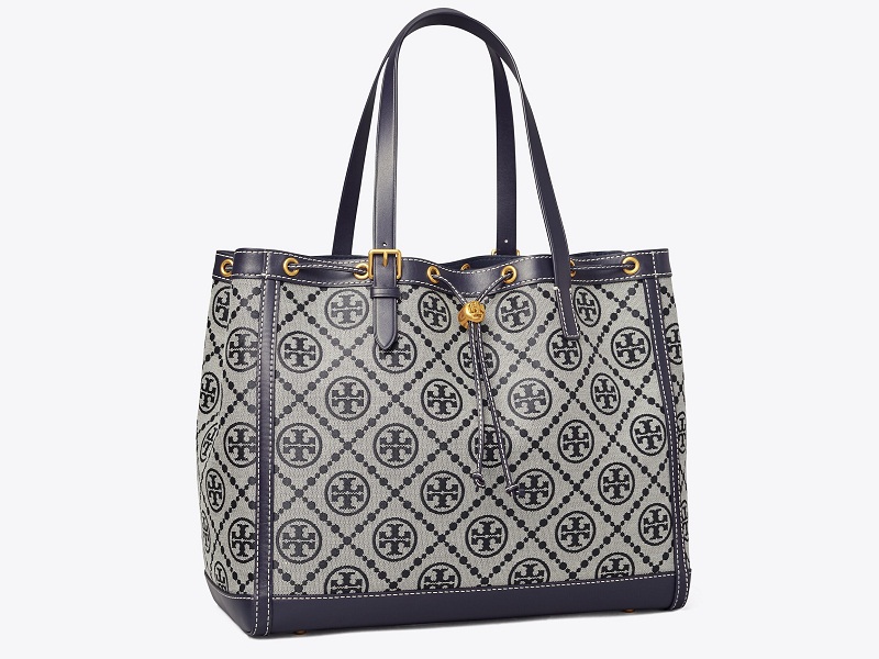 NWOT/B Tory Burch T Monogram Tote , Navy Blue Coated Canvas / Leather