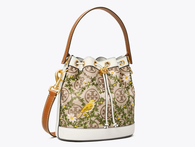Double T Embroidered Shoulder Bag in Brown - Tory Burch