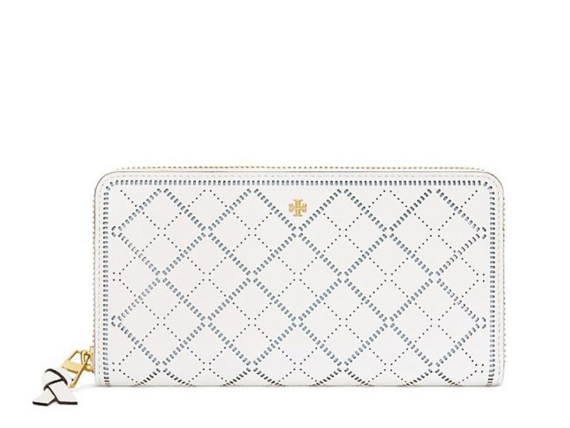 6248 TORY BURCH Robinson Crosshatched Crosshatch Multi Gusset Zip  Continental Wallet NEW IVORY |