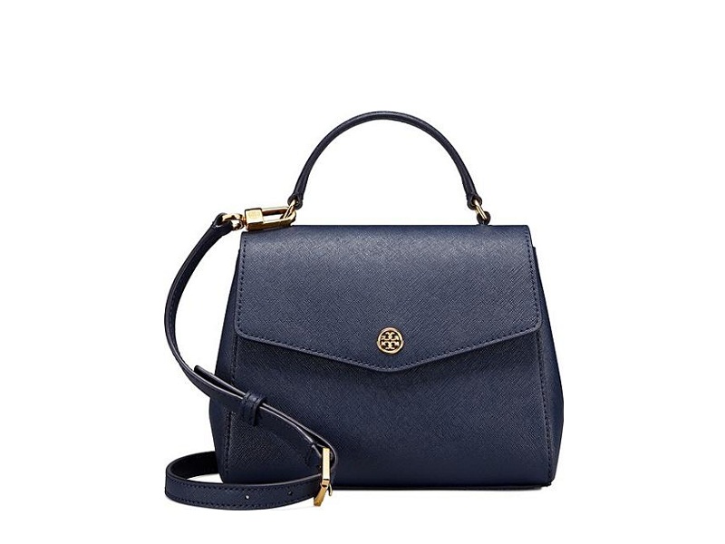 Tory Burch White & Tory Navy Basket-Weave Open-Dome Robinson Satchel, Best  Price and Reviews