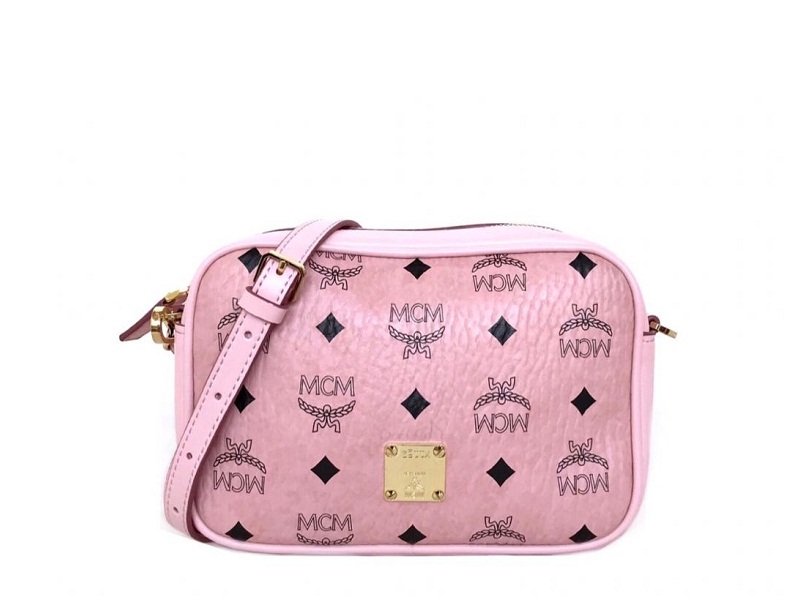 MCM Small Pink Coated Canvas Visetos Camera Bag Crossbody Purse