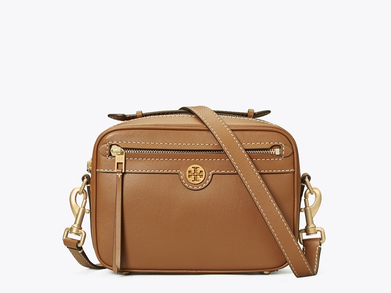 Tory Burch, Bags, Authenticated New Tory Burch Fleming Quilted Leather  Camera Bag Moose Brown 498