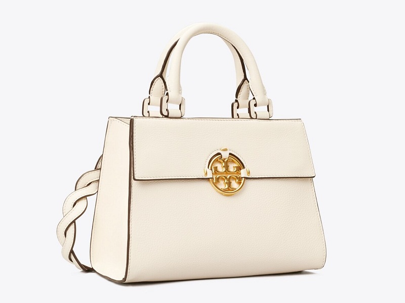 Tory Burch Birch Leather Robinson Small Top-handle Satchel Bag In Birch  White/gold