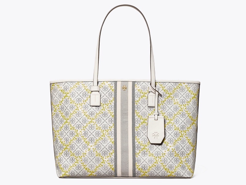 Tory Burch [] T Monogram Coated Canvas Tote Bag Gray White Zip