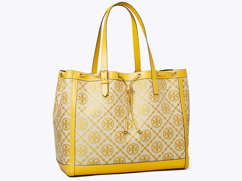 Tory Burch, Bags, Nwot Yellow Tory Burch T Monogram Jacquard Drawstring  Tote With Receipt
