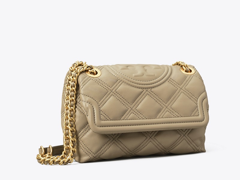 Fleming Small Leather Shoulder Bag in Beige - Tory Burch