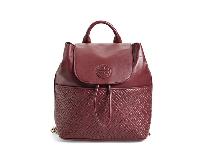 14538 TORY BURCH Marion Quilted Drawstring Backpack RED AGATE