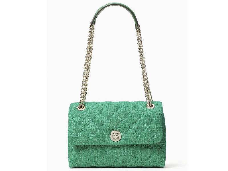 6319 KATE SPADE Natalia Solid Tweed Medium Flap Shoulder Bag GREEN