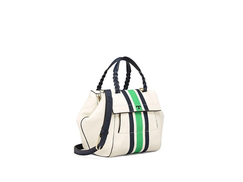 Tory burch half moon clearance stripe satchel