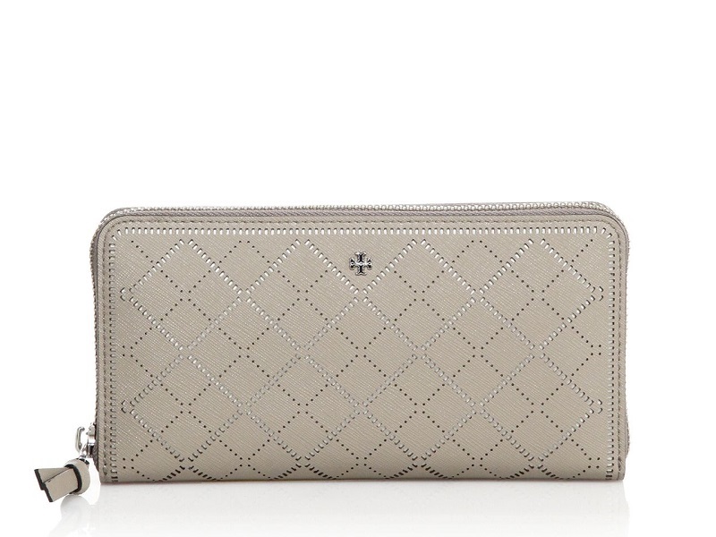 13112 TORY BURCH Robinson Crosshatched Crosshatch Multi Gusset Zip  Continental Wallet FRENCH GRAY |