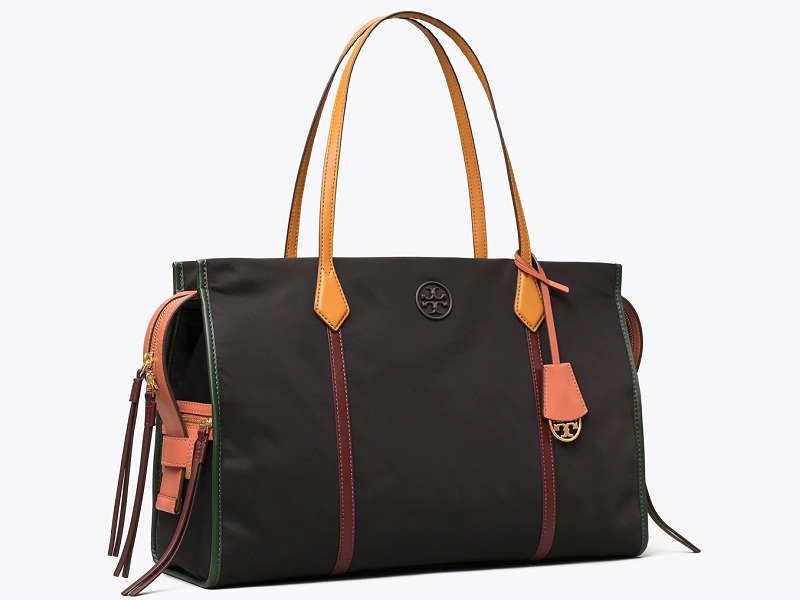 12171 TORY BURCH Perry Nylon Colorblock Oversized Tote BLACK |