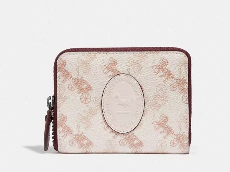 8111 COACH Small Zip Around Wallet Horse Carriage Print n Archive Patch  CHALK SADDLE |